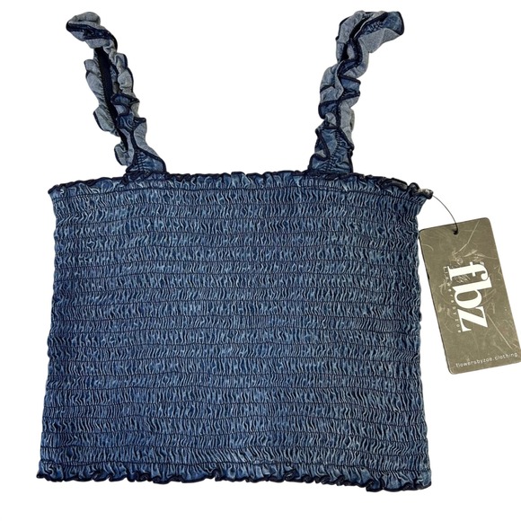 Flowers by Zoe Tops - Flowers by Zoe Ellie Viv Denim Smocked Large Juniors Blue Ruffle Crop Cami tube